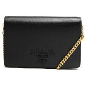 Prada Saffiano Lux Chain Wallet Shoulder Bag Black